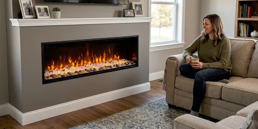 Electric Fireplace With Crystal and Pebble Embers Cerritos