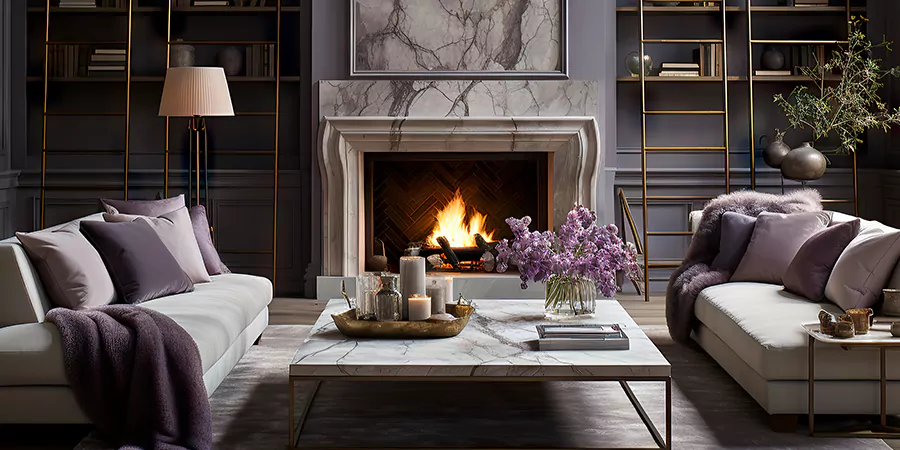Modern Tile and Stone Fireplace Design Cerritos